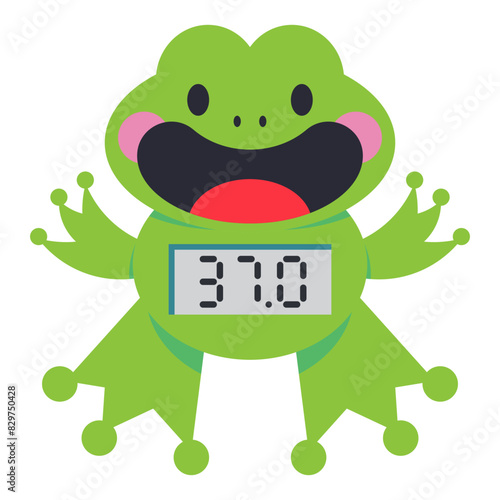 Baby bath thermometer frog vector cartoon illustration isolated on a white background.