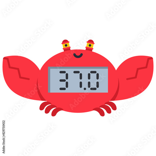 Baby bath thermometer crab vector cartoon illustration isolated on a white background.