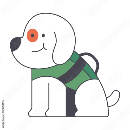 Cute dog in life jacket vector cartoon illustration isolated on a white background.