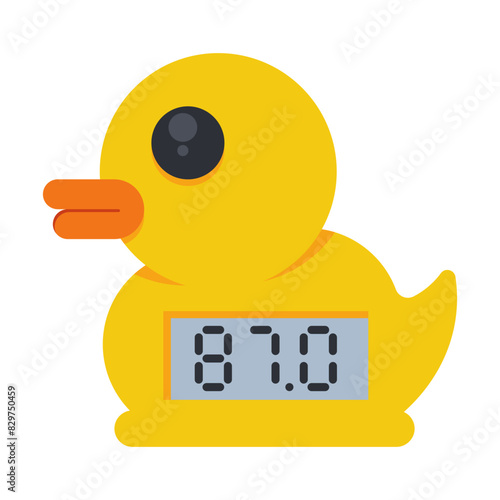 Baby bath thermometer duck vector cartoon illustration isolated on a white background.
