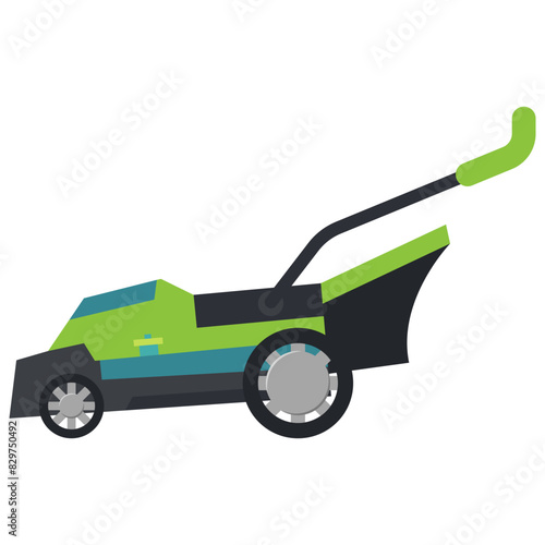 Electric garden mower vector cartoon illustration isolated on a white background.