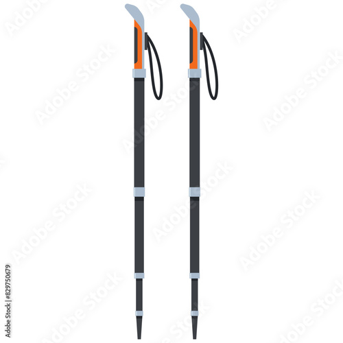 Collapsible lightweight hiking poles vector cartoon illustration isolated on a white background.