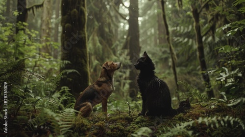 Harmony of Paws  A Dog and a Cat Exploring the Enchanted Woods