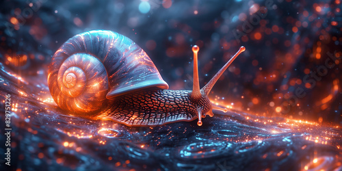 A snail is seen laying down on the ground