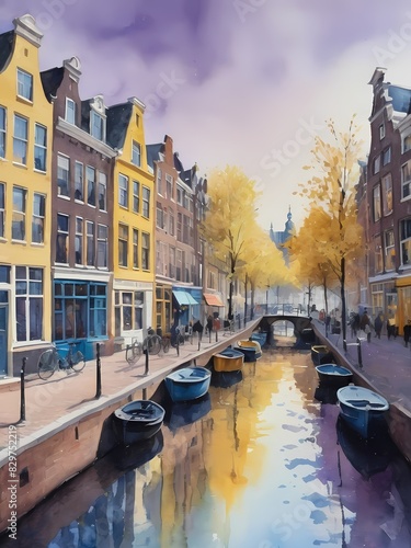 Amsterdam City Painting Generative AI Illustration 