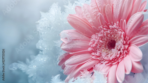 abstract art background of frozen pink gerbera flower. Generative AI. photo