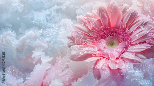 abstract art background of frozen pink gerbera flower. Generative AI. photo