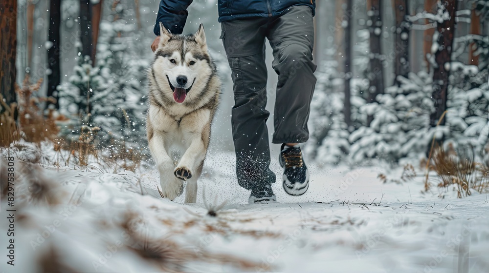 Arctic Escape: A Man and His Husky Running Through Snowy Wilderness
