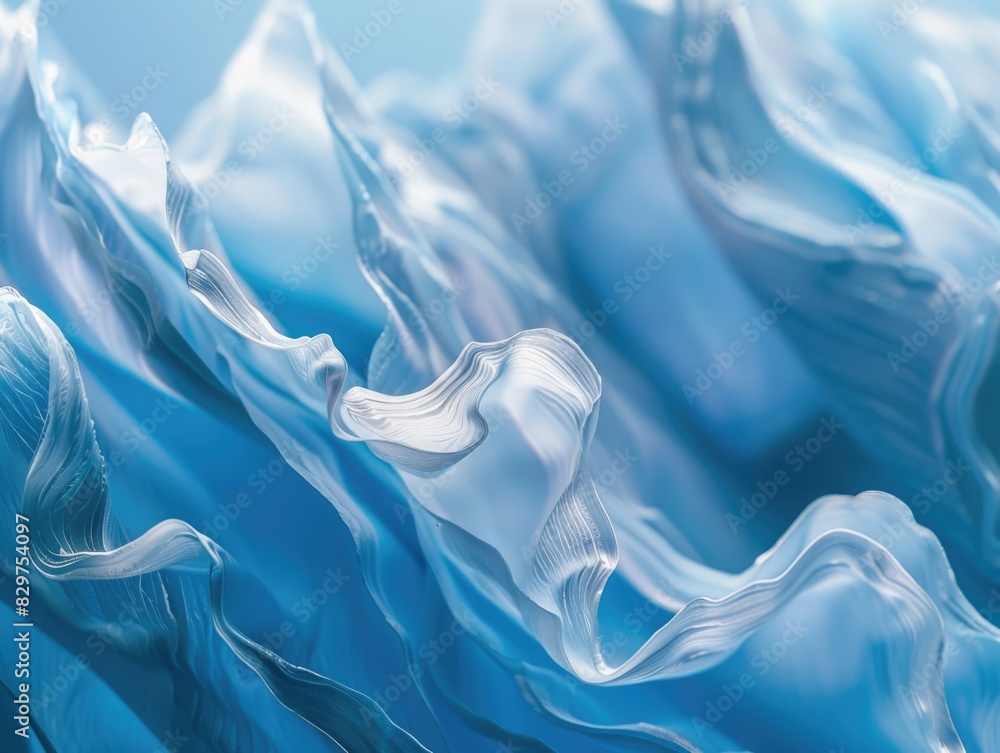 Obraz premium The image is a blue and white abstract painting of a wave. The blue and white colors give the painting a calm and serene mood. The wave appears to be flowing and moving, creating a sense of motion