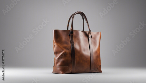 leather tote bag model, isolated white background 
