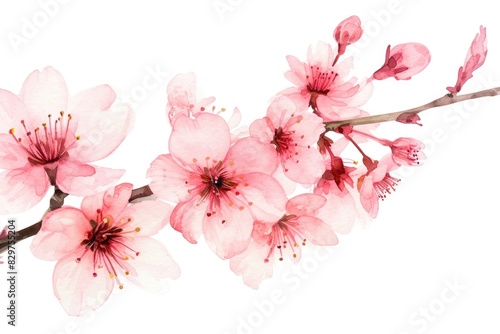 Fototapeta Naklejka Na Ścianę i Meble -  A watercolor painting of a pink flower branch. The painting is very detailed and the colors are vibrant. The mood of the painting is peaceful and serene