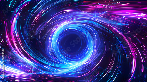 Abstract blue and purple dynamic background.Futuristic vivd neon swirl lines. Light effect. Generative AI. photo