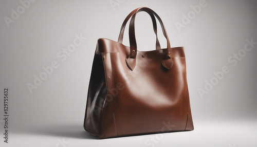 leather tote bag model, isolated white background 