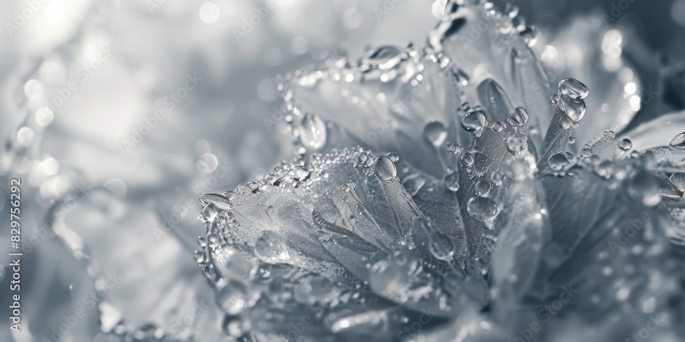 A close up of a flower with water droplets on it. The droplets are scattered all over the flower, giving it a serene and peaceful appearance. Concept of tranquility and calmness A close up of a flower with water droplets on it. The droplets are scattered all over the flower, giving it a serene and peaceful appearance. Concept of tranquility and calmness