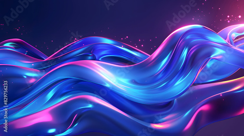 Abstract blue and purple liquid wavy shapes futuristic banner. Glowing retro waves vector background gradient background. Generative AI. photo