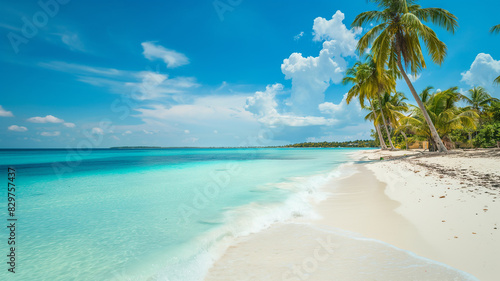 Tropical Palm Leaf Sand Beach Summer Background. Holiday background.