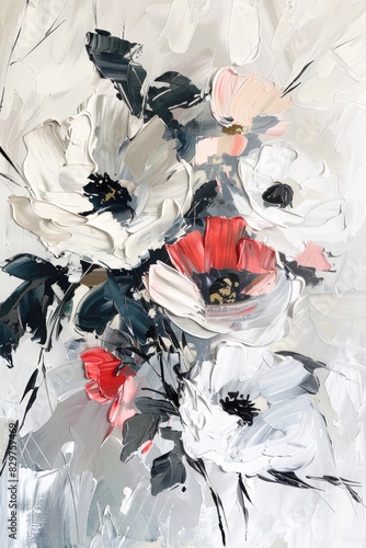3D flowers on a white background, acrylic painting, modern art, pastel color.