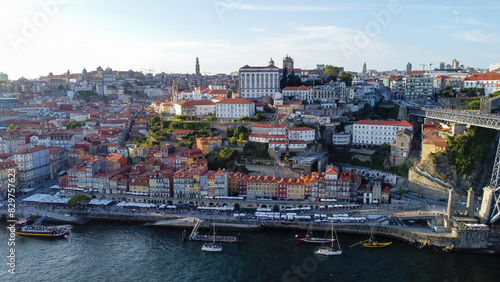 Old town of Porto at river Douro  Portugal aerial photo 10 may 2024