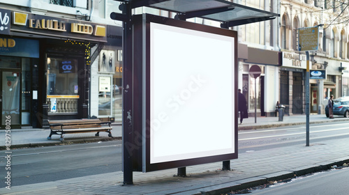 Wallpaper Mural Blank urban billboard at a vibrant arts district bus stop. Torontodigital.ca