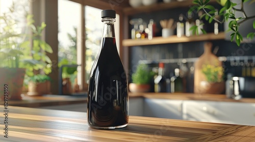 Sleek Bottle of Soy Sauce Basking in Modern Kitchens Natural Light photo