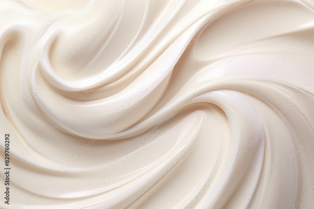 Fototapeta premium A white, creamy substance that appears to be a type of cream or frosting. The texture of the substance is smooth and flowing, creating a sense of movement and fluidity
