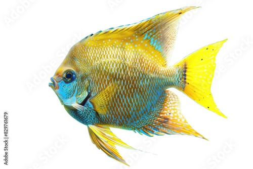 Colorful Angelfish Swimming in Clear Water Isolated on White