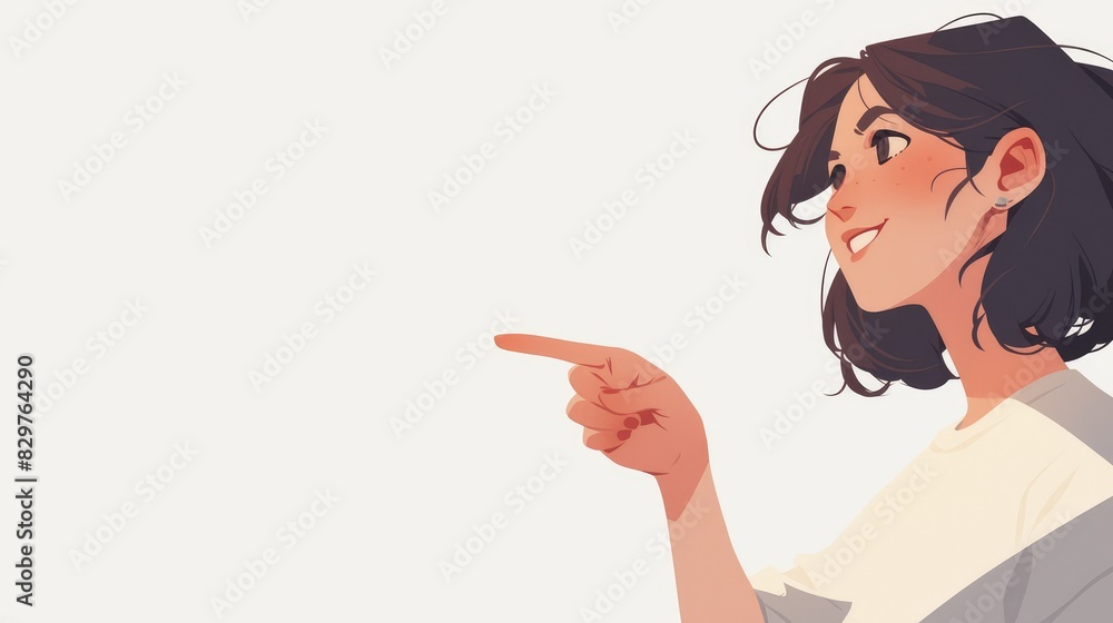 A cartoon girl is pointing her finger ahead against a white backdrop with ample space for text This cartoon illustration brings a playful touch to the scene A cartoon girl is pointing her finger ahead against a white backdrop with ample space for text This cartoon illustration brings a playful touch to the scene