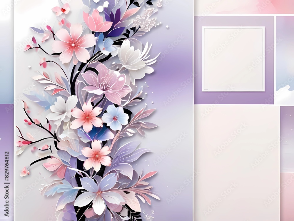 Naklejka premium 美しい透明感のあるテンプレート風花のイラストCGデザイン