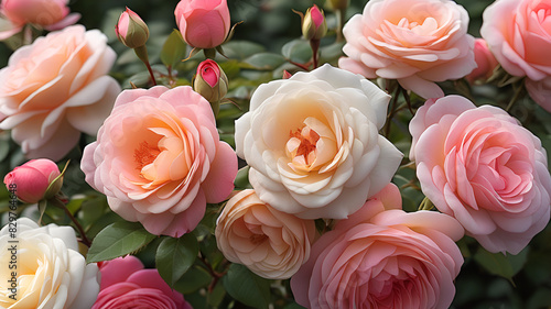 pink and white roses A bouquet of 'Evelyn' this morning photo