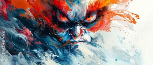 Abstract watercolor painting of a fierce  colorful creature.