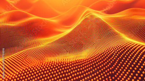 Abstract halftone background of small dots and wavy lines in orange colors. Generative AI.