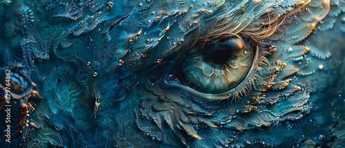 Abstract blue eye with intricate details.