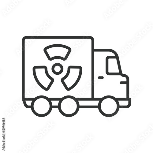 Nuclear Transport and Logistics, in line design. Nuclear, Transport, Logistics, Safety, Container, Radiation, Shipment on white background vector. Nuclear Transportation editable stroke icon.