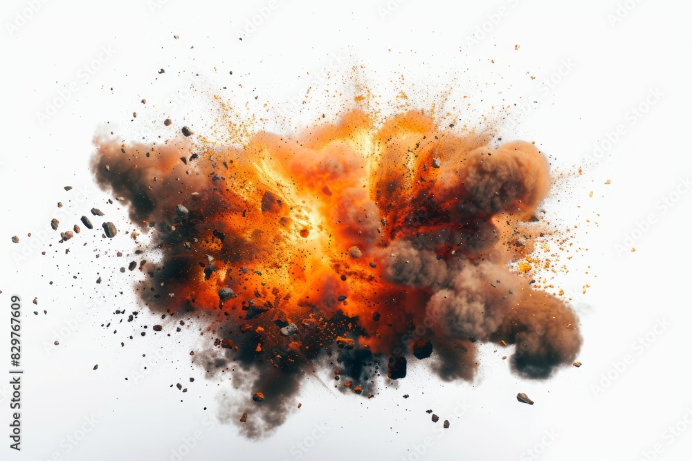 Photo of A powerful explosion isolated on white background, detailed illustration. Photo of A powerful explosion isolated on white background, detailed illustration.