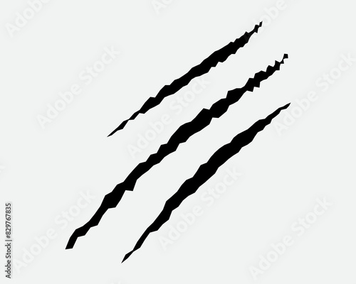Claws scratches, animal monster mark design element, tattoo and decor for halloween. Black vector silhouette.