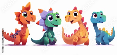 Vector illustration of cute cartoon dinosaurs  smiling and laughing with big eyes on a white background.