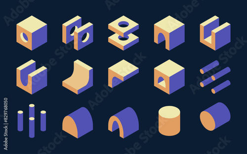 Fotografie set of architectural isometric blocks