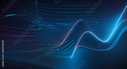 Blue wireframe sound waves visualization of frequency signals audio wavelengths conceptual futuristic technology waveform on black background photo