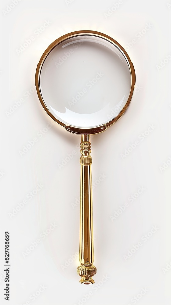 A beautiful magnifying glass with golden handle on the white background. A beautiful magnifying glass with golden handle on the white background.