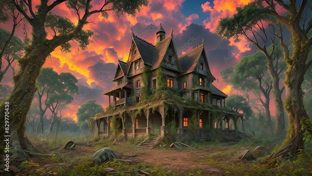 Obraz premium Natural scenery in a forest with ancient building