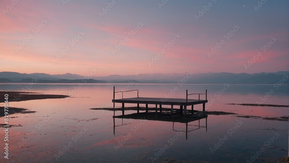 Enchanting Serene Landscape with Reflective Pink Platform Enchanting Serene Landscape with Reflective Pink Platform