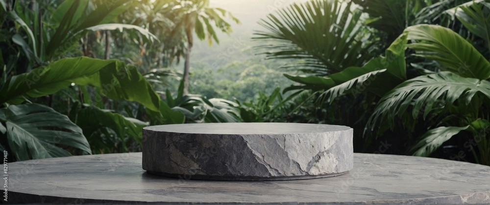 tree in a vase | round gray stone cosmetics product advertising podium tree in a vase | round gray stone cosmetics product advertising podium