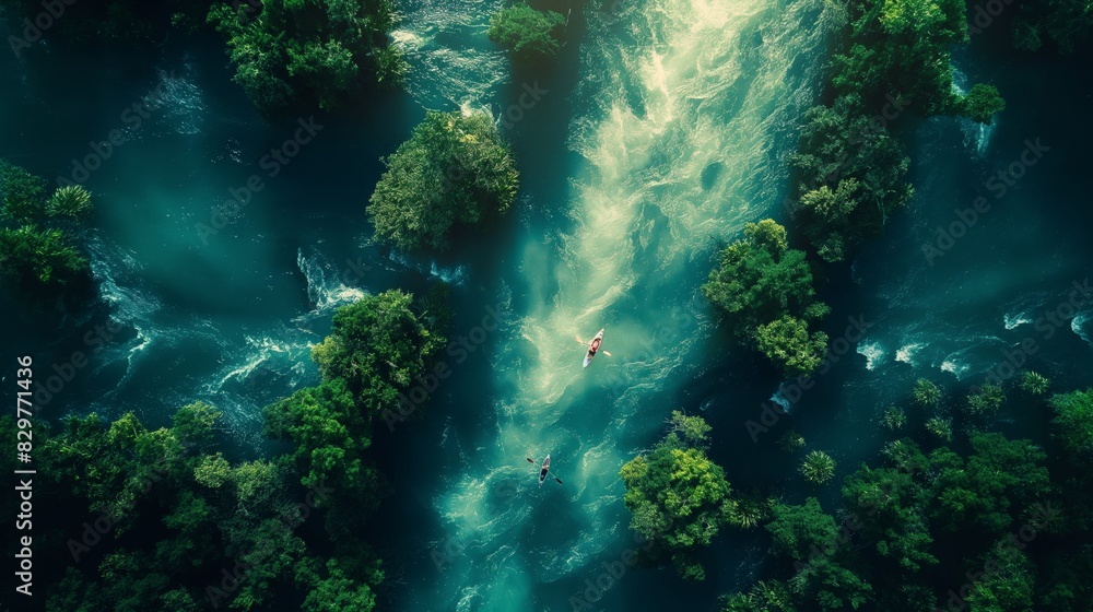 Aerial view of a lush tropical river flowing through dense forest, creating a breathtaking natural landscape with vibrant greenery. Aerial view of a lush tropical river flowing through dense forest, creating a breathtaking natural landscape with vibrant greenery.
