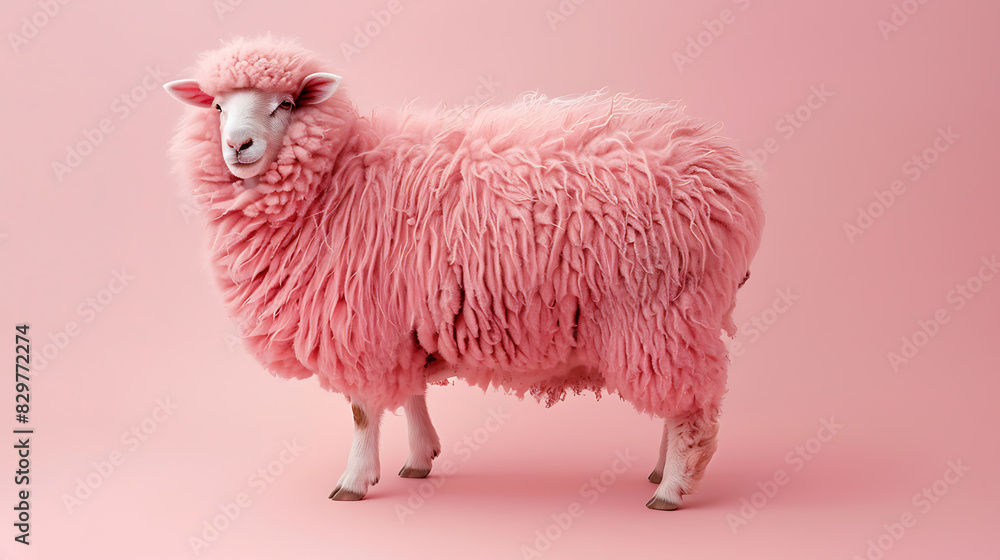 Fototapeta premium Cute pink sheep The cuteness of animals with beautiful fur and the ability to bring many benefits to the world