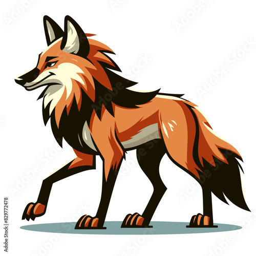 Majestic Maned Wolf, a Carnivorous Mammal Native to Brazil, Captured in Detailed Cartoon Style - Wildlife Art