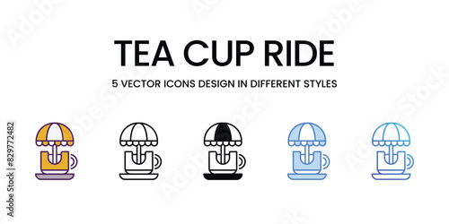 Tea Cup Ride icons vector set stock illustration.