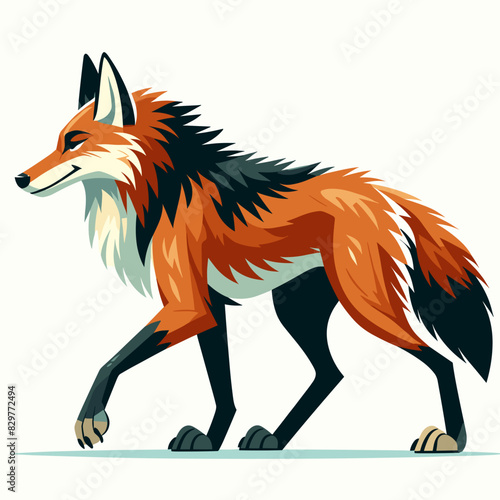 Majestic Maned Wolf, a Carnivorous Mammal Native to Brazil, Captured in Detailed Cartoon Style - Wildlife Art
