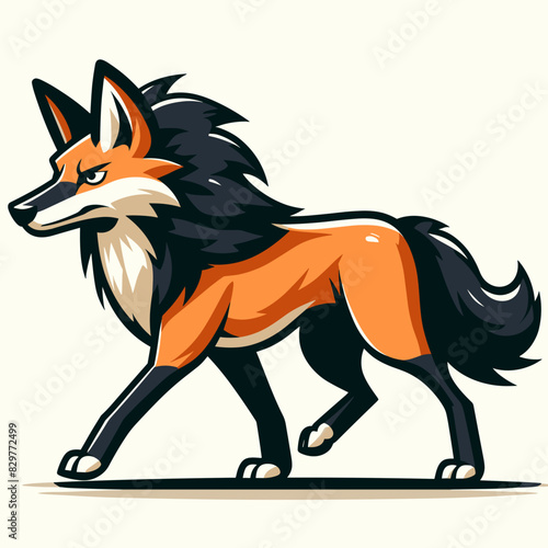 Majestic Maned Wolf, a Carnivorous Mammal Native to Brazil, Captured in Detailed Cartoon Style - Wildlife Art