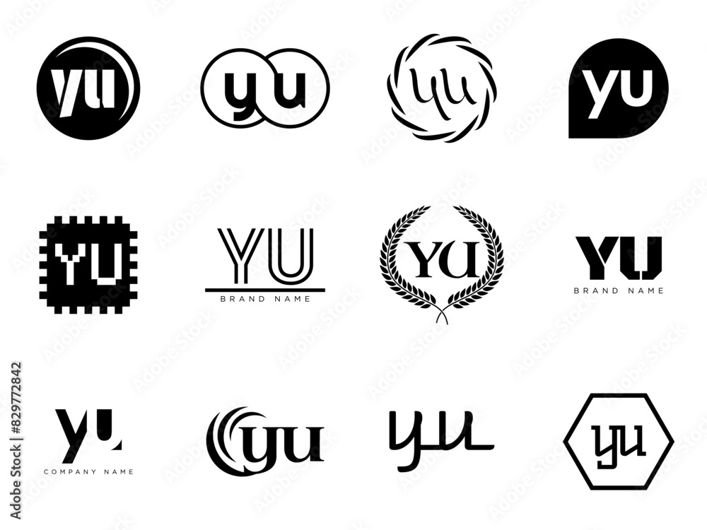 YU logo company template. Letter y and u logotype. Set different classic serif lettering and modern bold text with design elements. Initial font typography. YU logo company template. Letter y and u logotype. Set different classic serif lettering and modern bold text with design elements. Initial font typography.