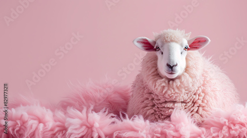 Cute pink sheep The cuteness of animals with beautiful fur and the ability to bring many benefits to the world